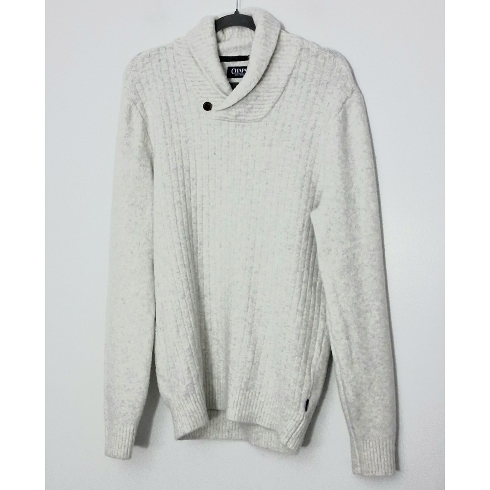 Chaps Sweater Men's Size Medium Cowl Neck Pullover Button Long Sleeve Oatmeal